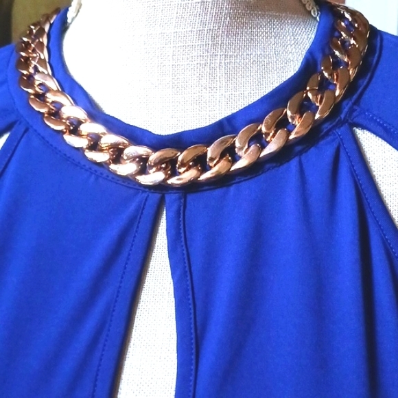 NWT NEW Glory Uniquely Designed Gold Chain Cut-Out Cobalt Blue Plus Size Tunic - Picture 8 of 12